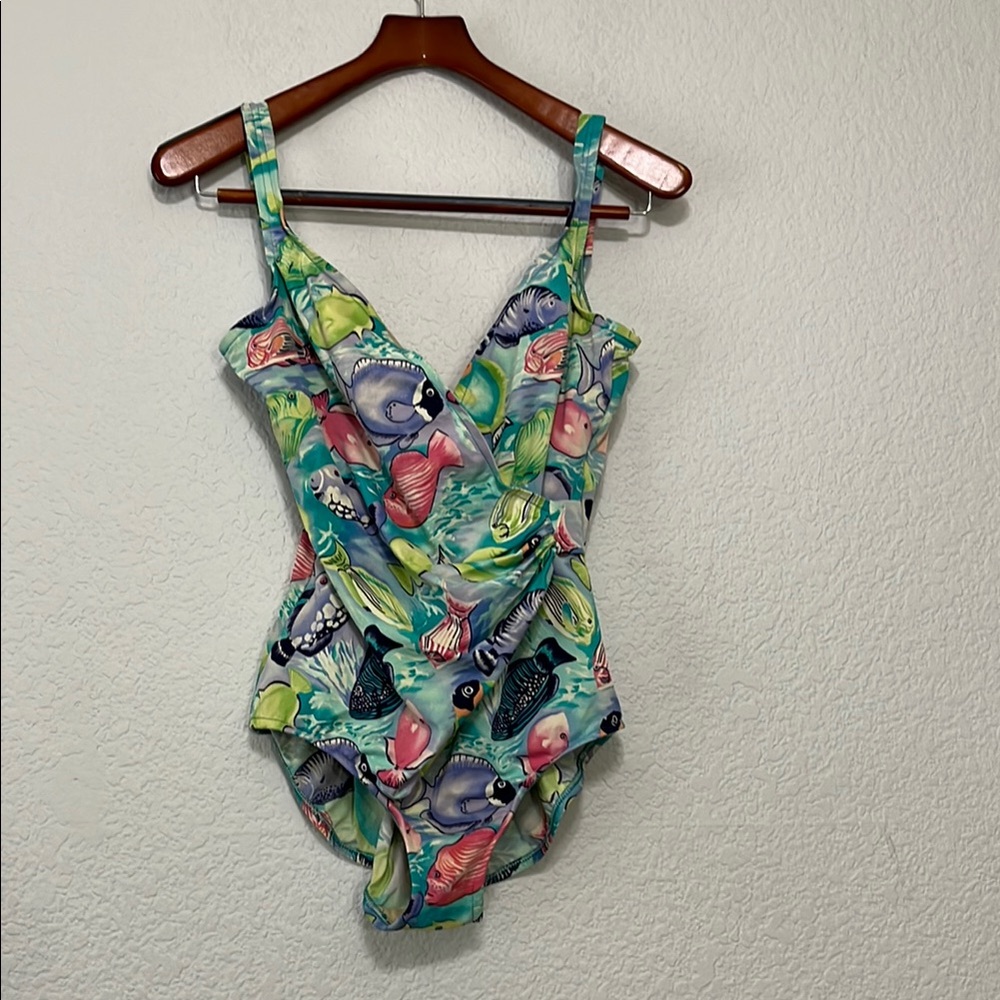 Vintage Diane Von Furstenberg Tropical Fish One Piece Swimsuit